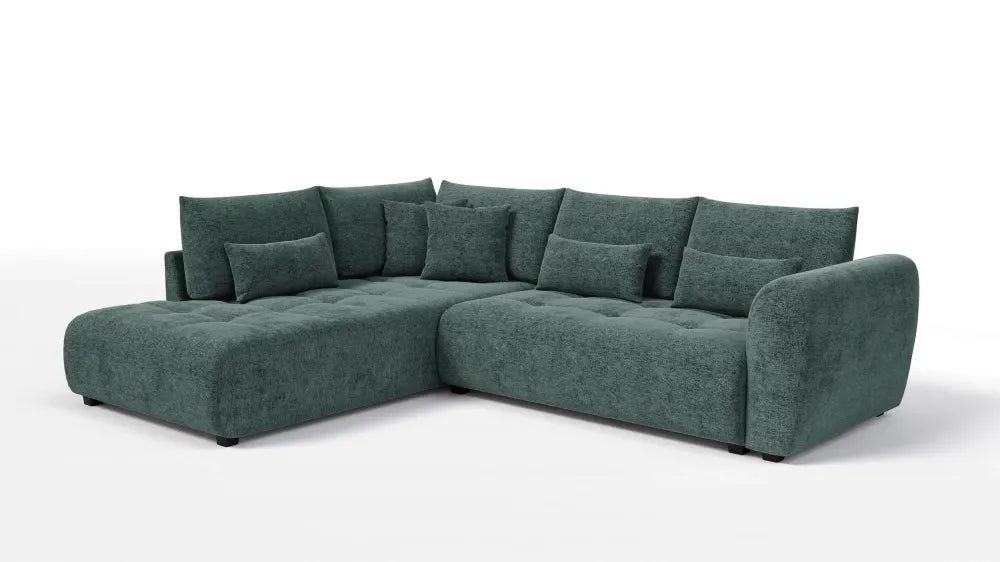 Coltar extensibil in forma de L tapitat cu Chenille Sajma 11 Verde L291x234cm Trezzo