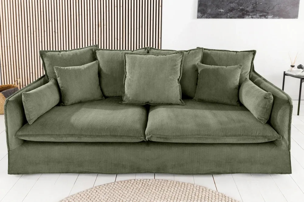 Canapea tapitata cu Catifea raiata Verde L202cm HEAVEN
