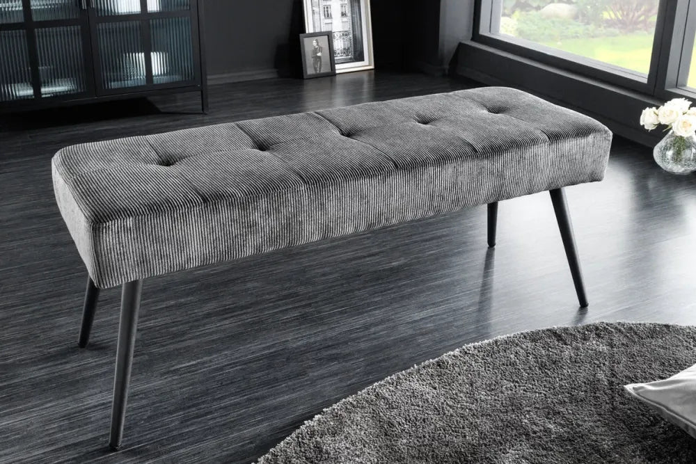 Bancheta din Metal Negru si Catifea raiata Gri inchis H45xL100cm Boutique