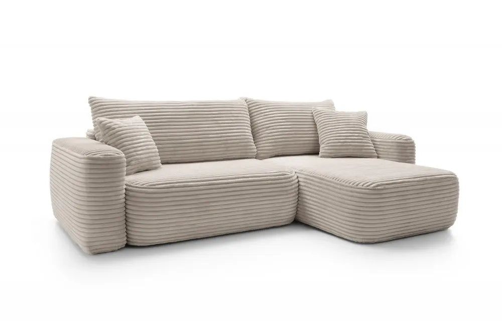 Coltar extensibil tapitat cu Corduroy Bej inchis cu lada depozitare Billy