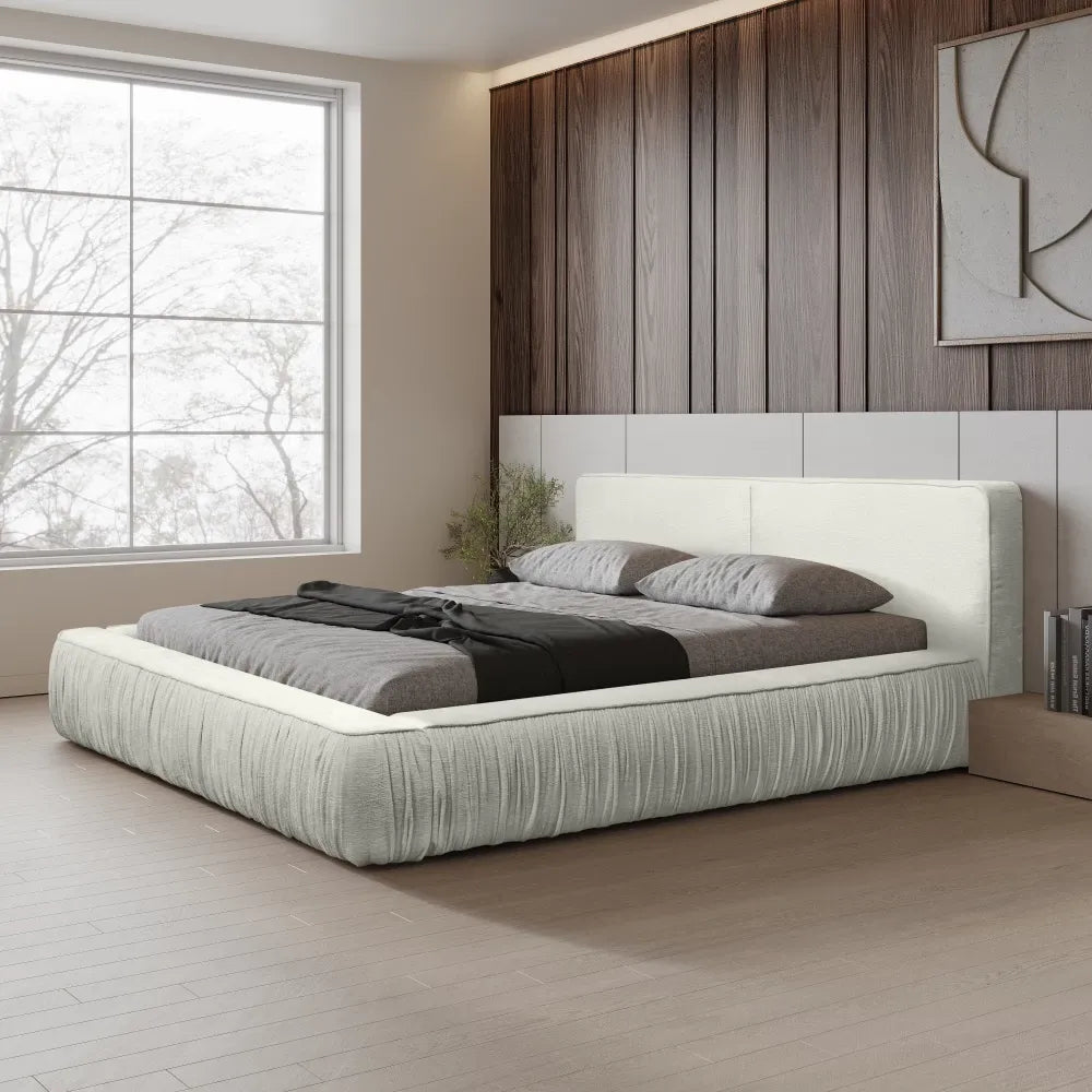 Pat 160x200cm tapitat cu Chenille Crem Naomi