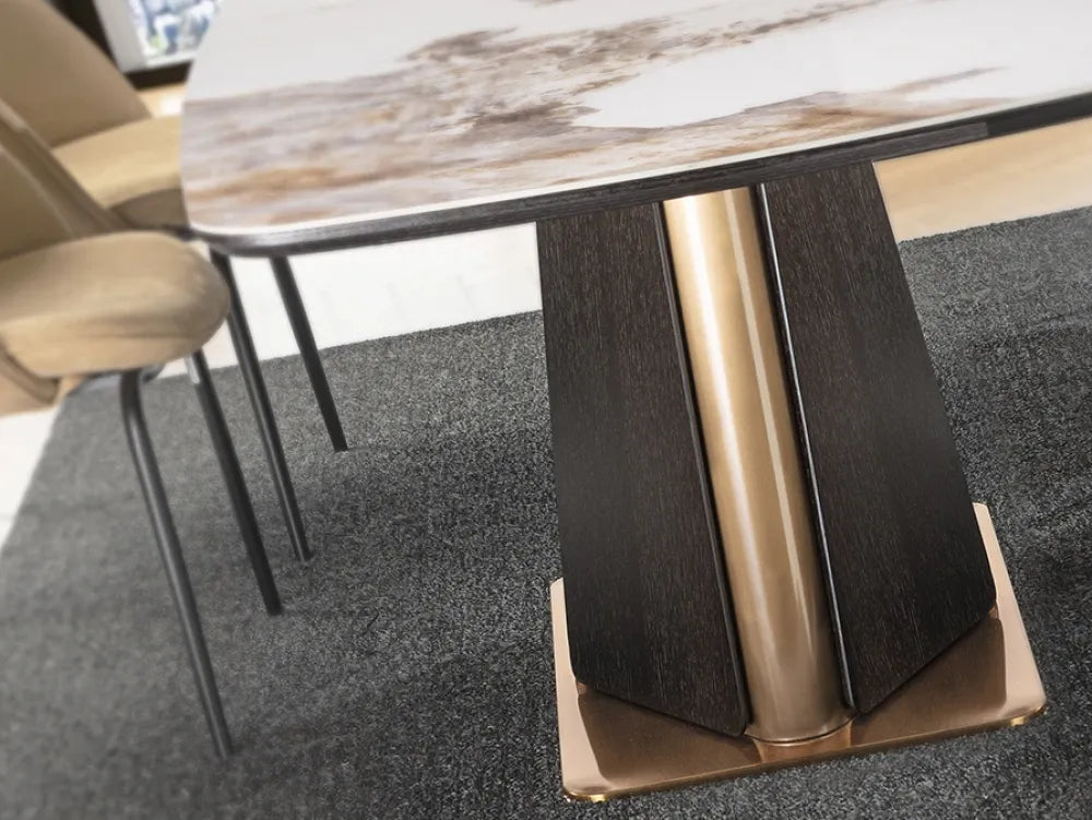 Masa din MDF/Otel inoxidabil Rosegold/Maro si Portelan Multicolor L200xH76cm Luca