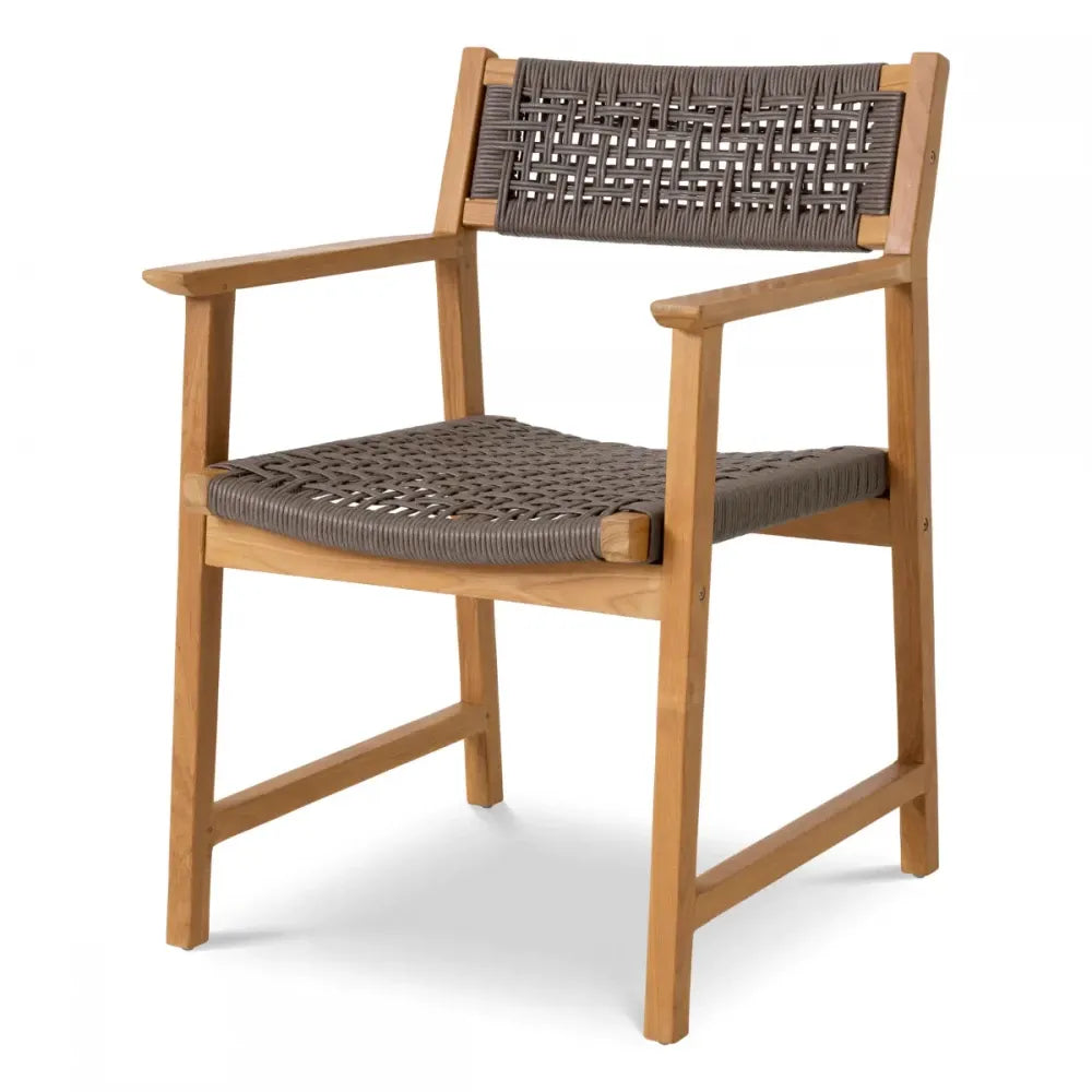 Set 2 scaune de exterior din Lemn de tec Maro si Polietilena Gri H82xL58xA60cm Cancun Eichholtz