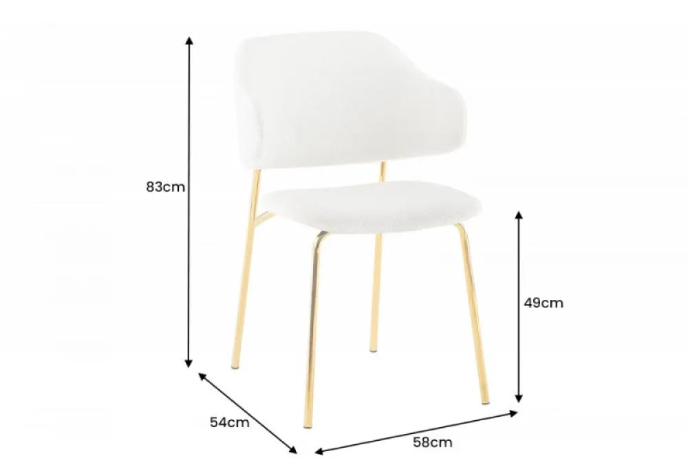Set 2 Scaune tapitate cu Stofa boucle Alb cu picioare din Metal Auriu H83xL58xA54cm Tracy