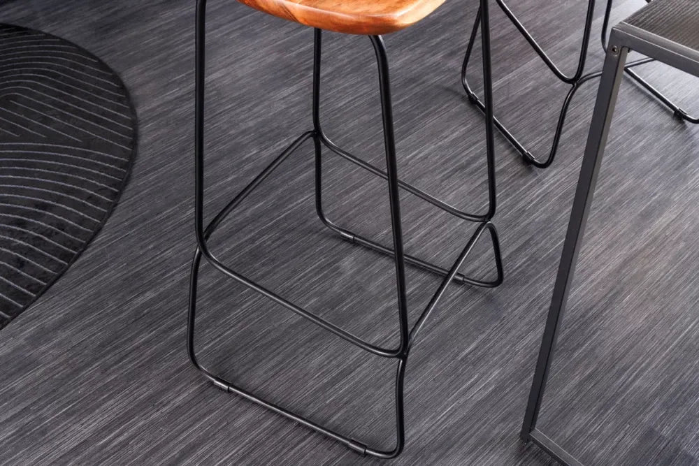 Set 2 scaune de bar din Metal Negru si Lemn de salcam Maro H84xL44cm Mammut