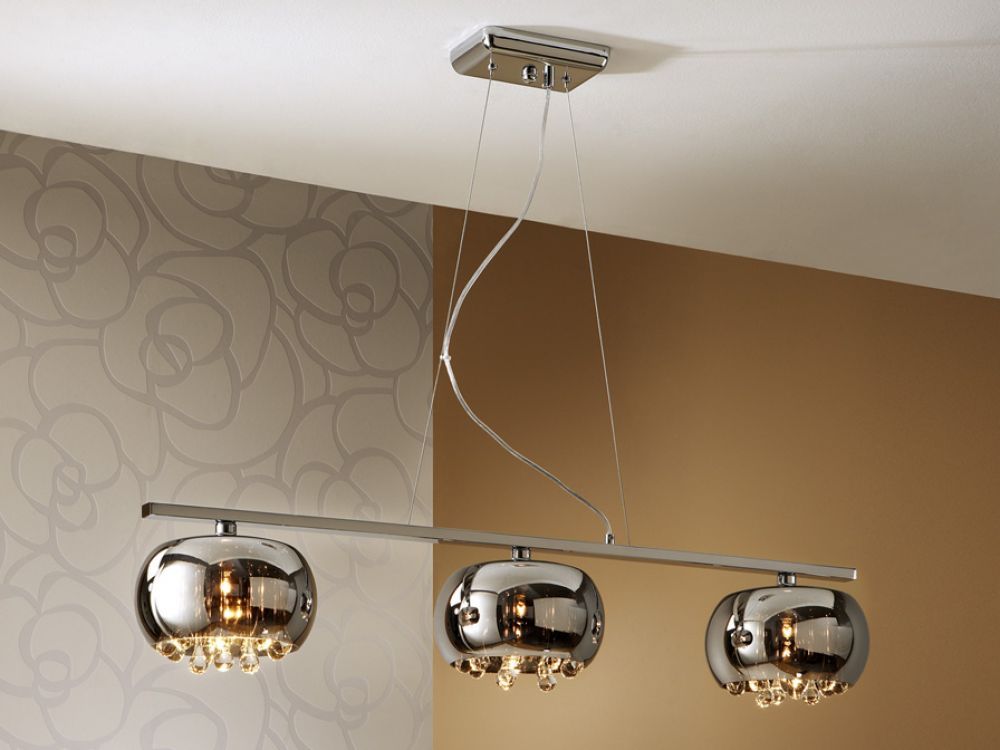 Lustra dreptunghiulara cu inaltime reglabila din Sticla Gri cu 3 becuri L102x22xH140cm Argos