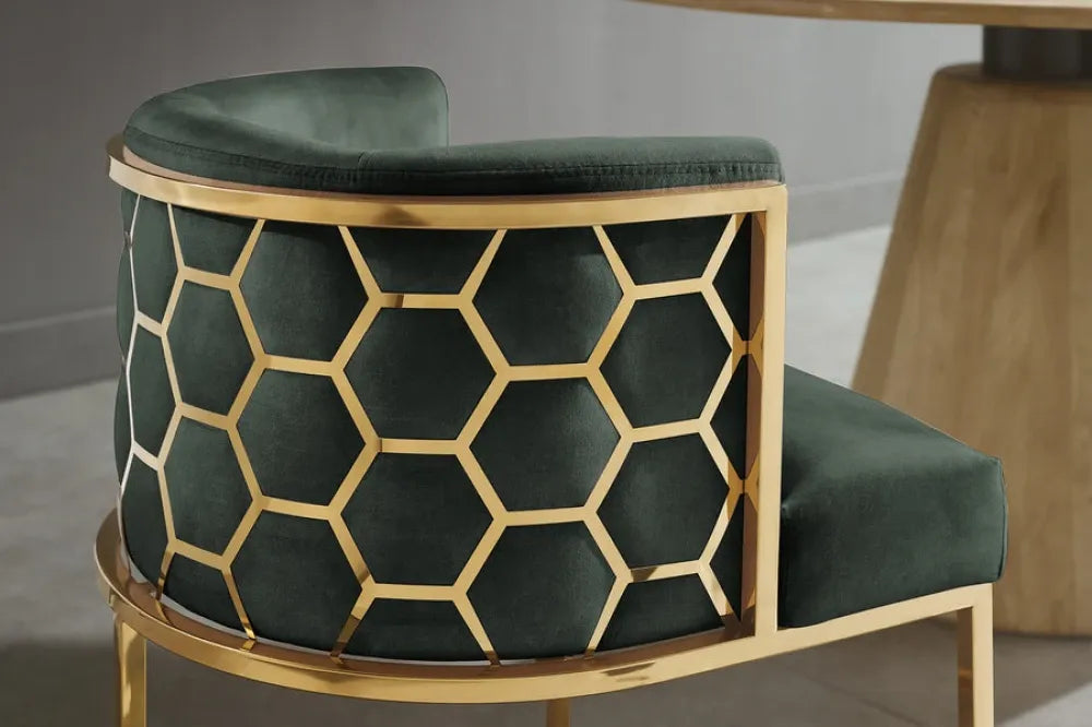 Scaun tapitat cu Catifea Verde si picioare din Otel inoxidabil Auriu H74xL64xA56cm ELEGANCE