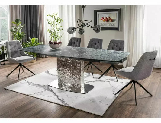 Masa Dreptunghiulara de 12 persoane din Sticla securizata+Ceramica Verde Alpi si Metal Argintiu L160-240xH76cm Moncler