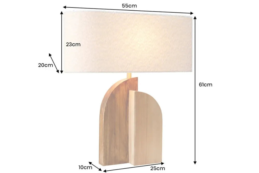 Veioza din Lemn/Metal Maro/auriu si Stofa boucle Alb L55xH60cm LOVERS