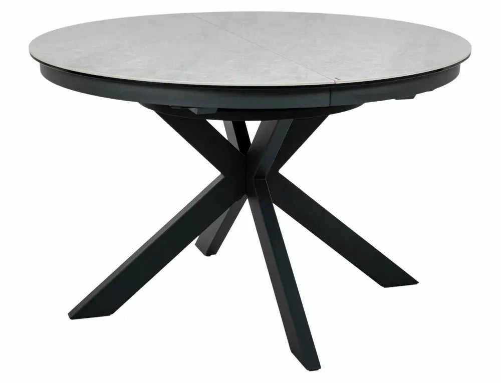 Masa extensibila din Metal Negru si Sticla securizata+Ceramica Bej lucios L120-160xH76cm Porto