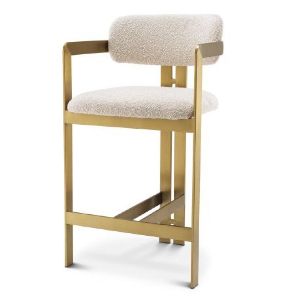 Scaun de insula tapitat cu Boucle Crem cu picioare din Metal Auriu H97xL53xA45cm Donato