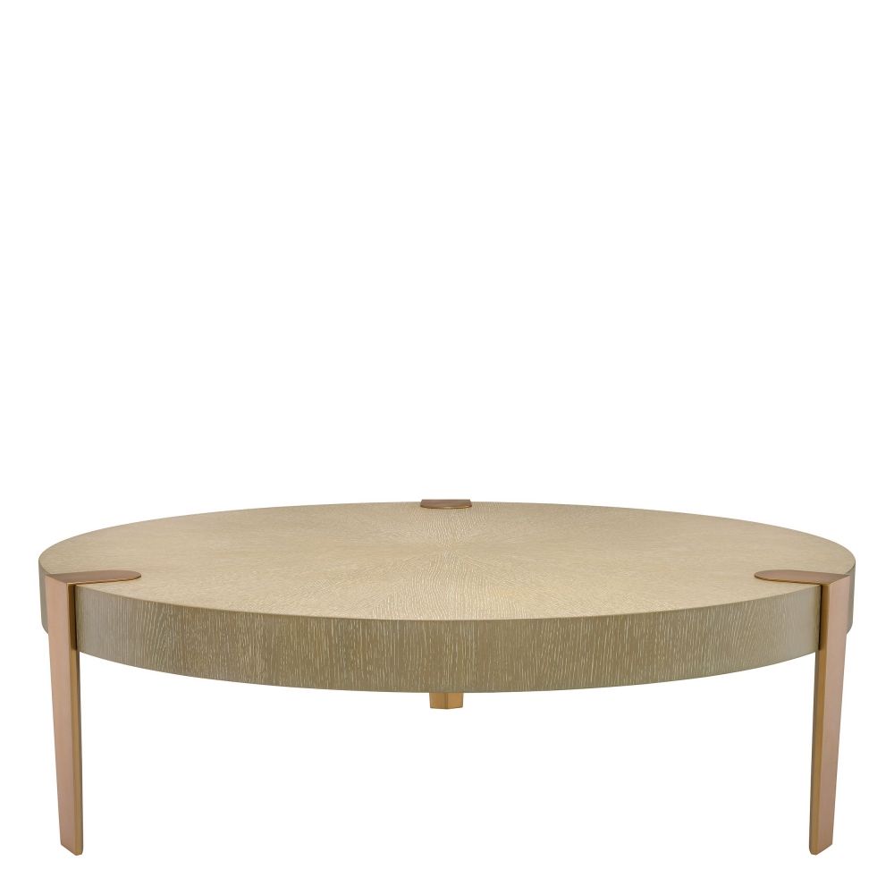 Masuta de cafea Rotunda din Metal si Furnir de stejar Auriu/Bej D121xH39cm Oxnard
