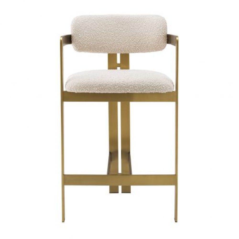 Scaun de insula tapitat cu Boucle Crem cu picioare din Metal Auriu H97xL53xA45cm Donato