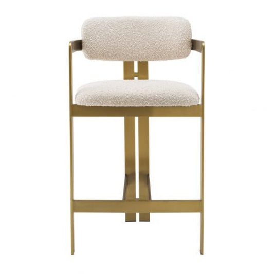Scaun de insula tapitat cu Boucle Crem cu picioare din Metal Auriu H97xL53xA45cm Donato