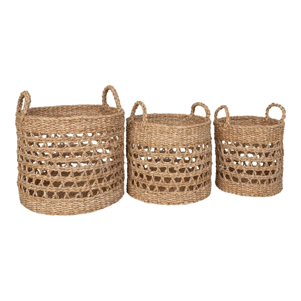 Set 3 cosuri depozitare impletite natural Maro H25/27/30xD28/32/36cm Balok