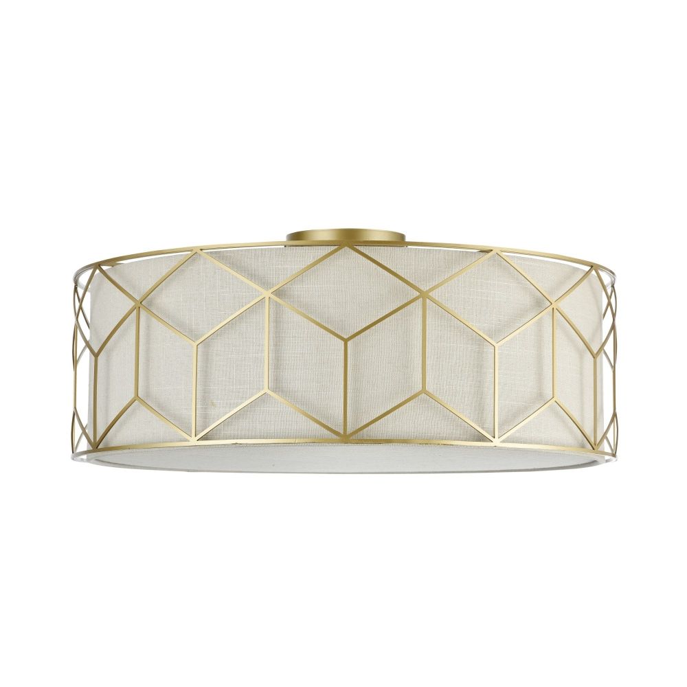 Plafoniera Rotunda din Textil si Metal Bej/Auriu Messina D57xH24cm