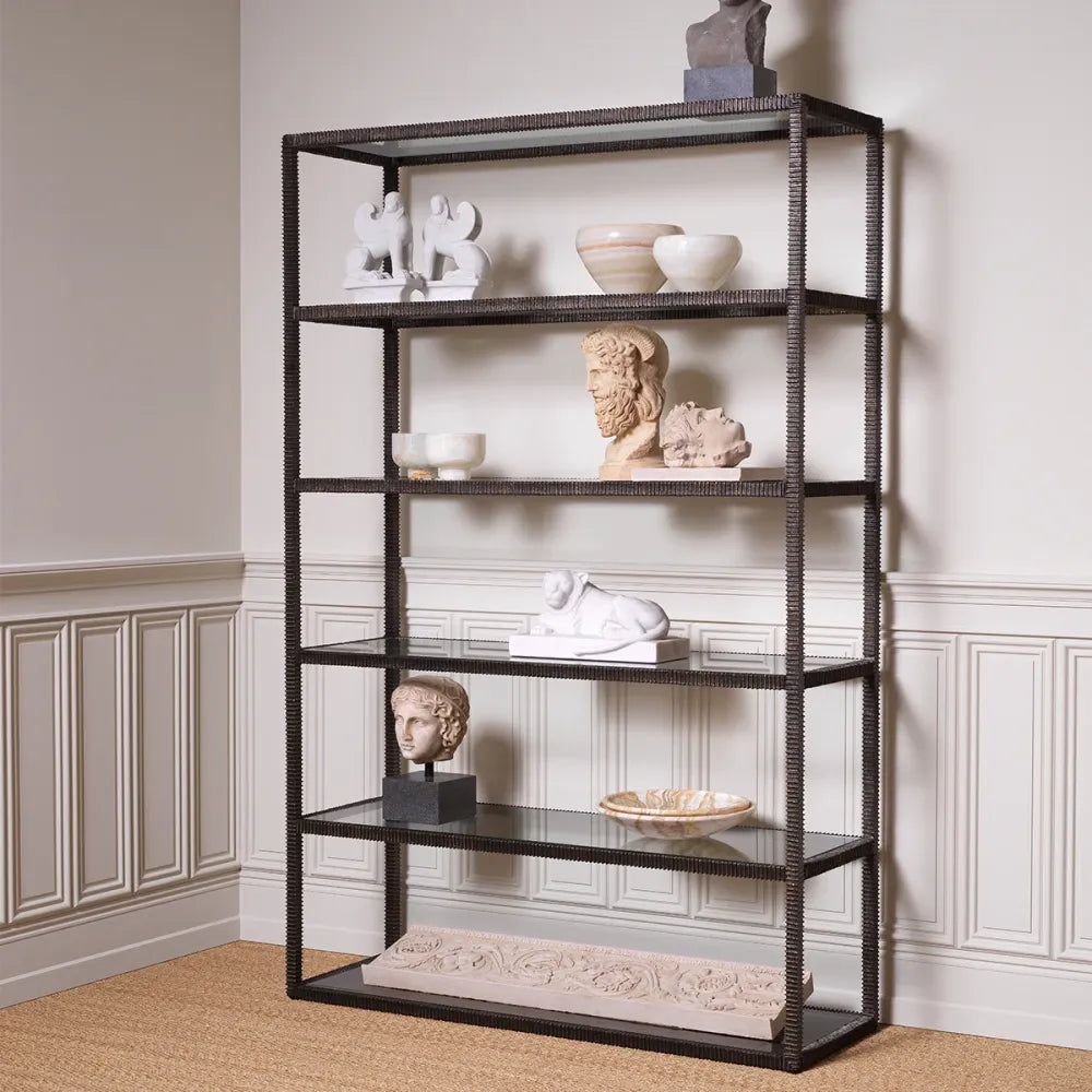 Etajera din Sticla Fumuriu/Transparent si Metal Bronz L150xH230.5cm Bethesda Eichholtz