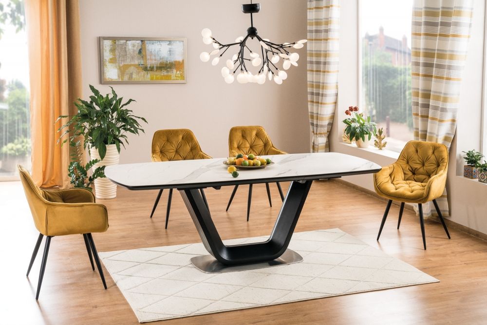 Masa extensibila dreptunghiulara din Ceramica Alb/Negru de 8-10 persoane L160/220x90cm Armani