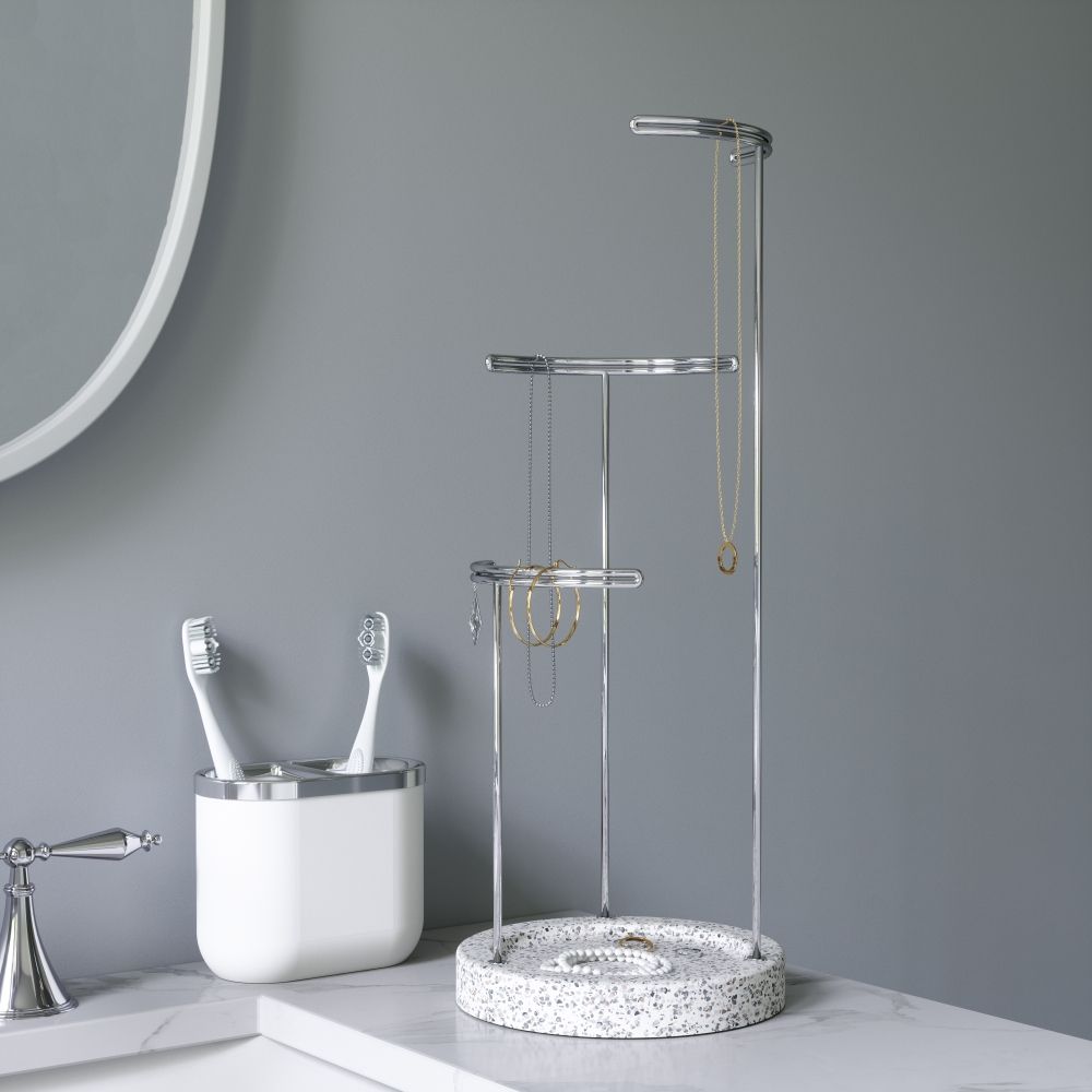 Suport bijuterii din Metal Alb D15xH42cm Tesora