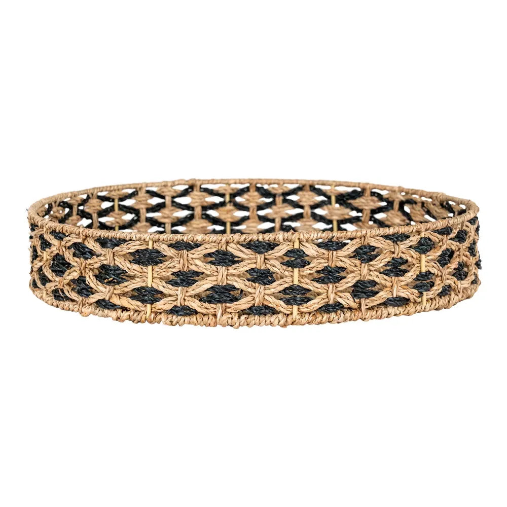 Tava decorativa impletita natural Negru/Maro H7xD38cm Nerja
