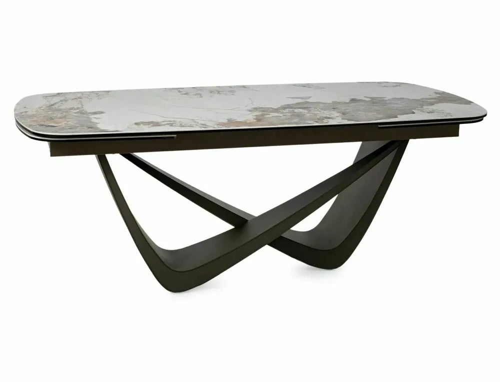 Masa extensibila din Metal Cupru si Sticla securizata+Ceramica Alb lucios cu efect de marmura L200-290xH77cm Maranello