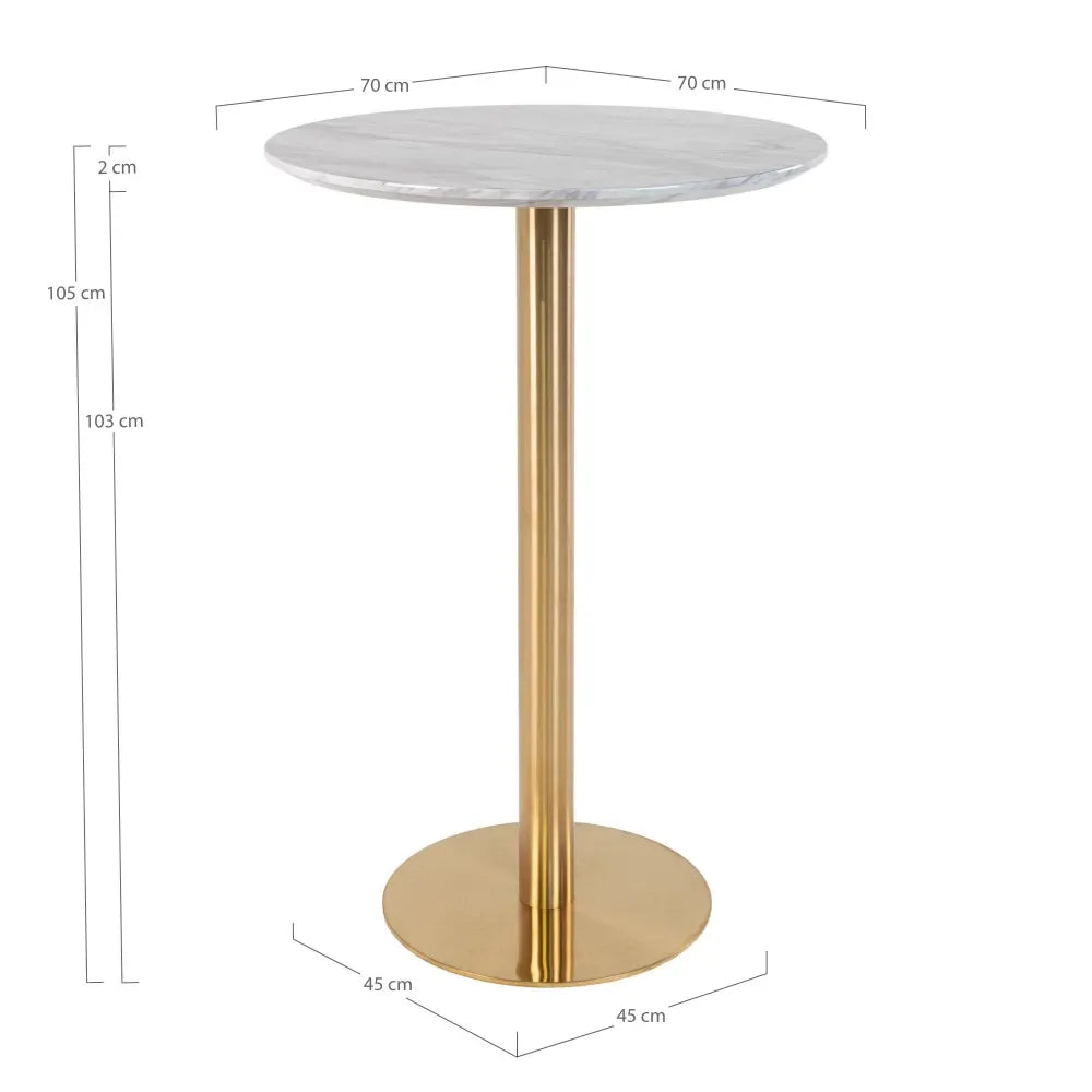 Masa bar din Metal Alama si MDf Alb cu efect de marmura D70xH105cm Bolzano