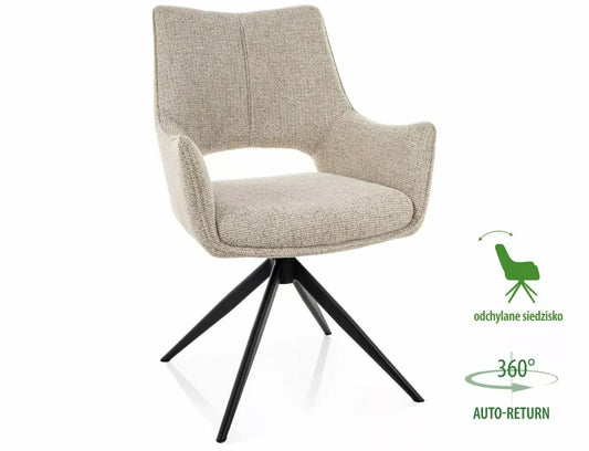 Scaun cu brate rotativ din Stofa Bej si Metal Negru H87xL59xA60cm Fino II