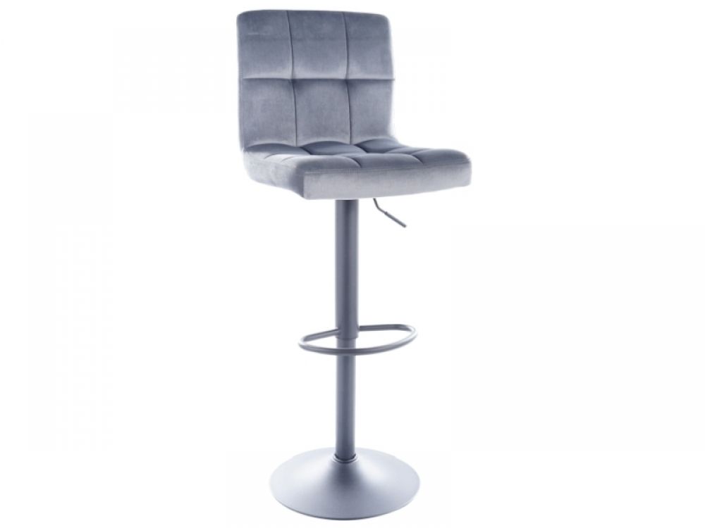 Scaun de bar cu inaltime reglabila din Catifea si Metal Gri/Negru H96-117xL42xA39cm Tokyo