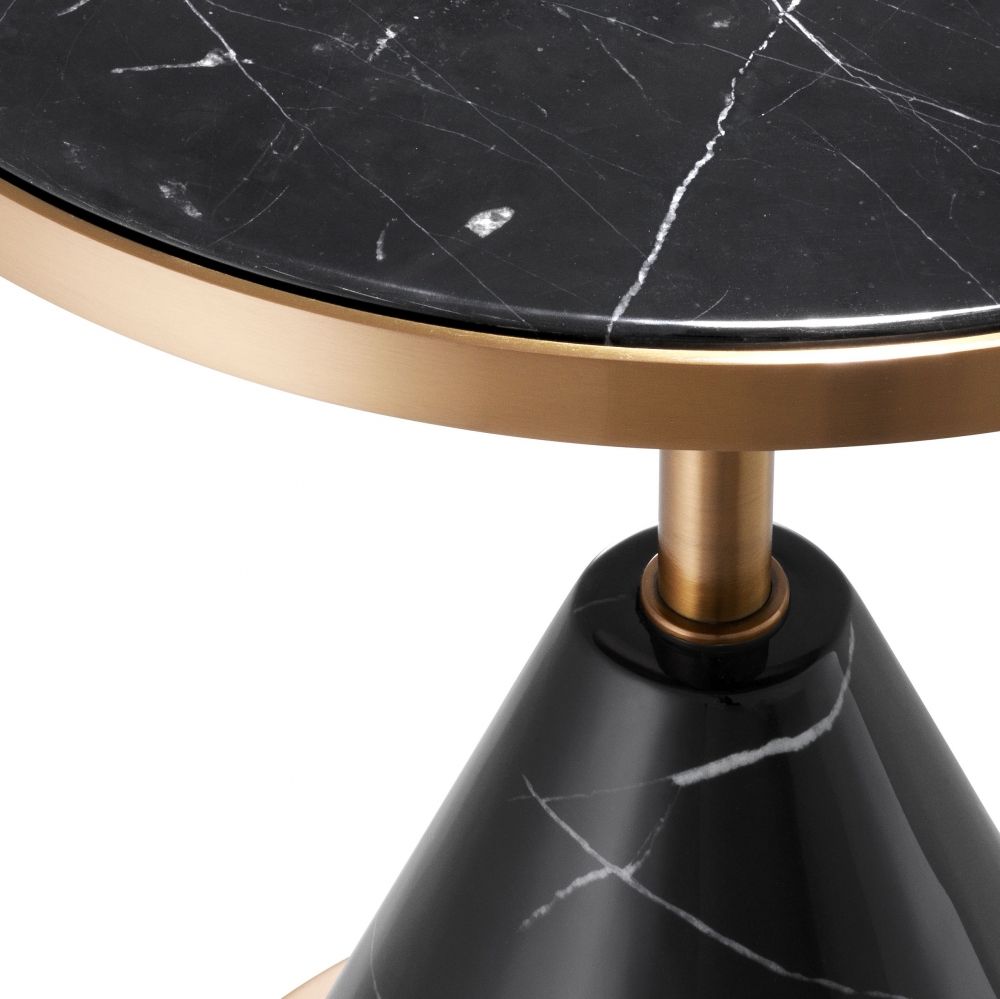 Masuta de colt rotunda din Metal si marmura artificiala Negru D49.5xH60.5cm Park Lane