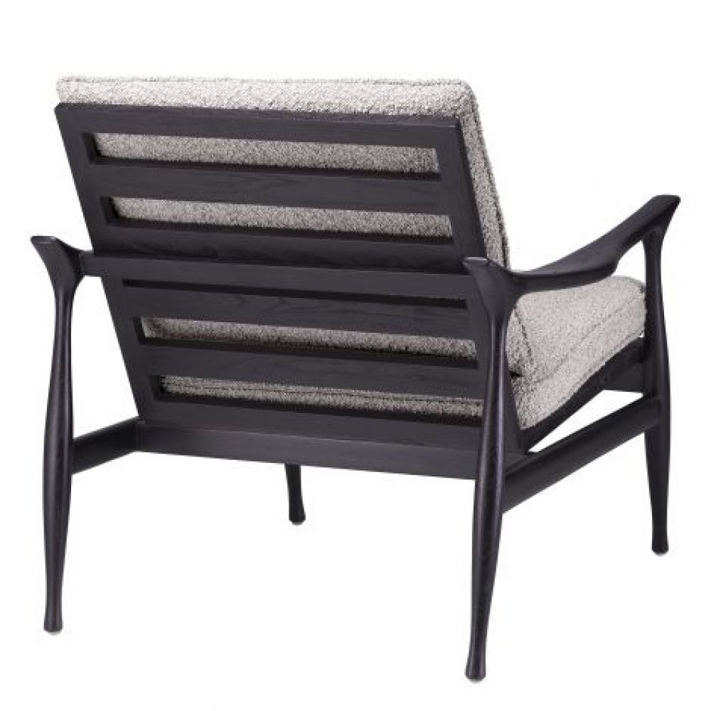 Fotoliu tapitat cu Boucle Gri cu baza din Lemn Negru H81xL77xA82cm Manzo