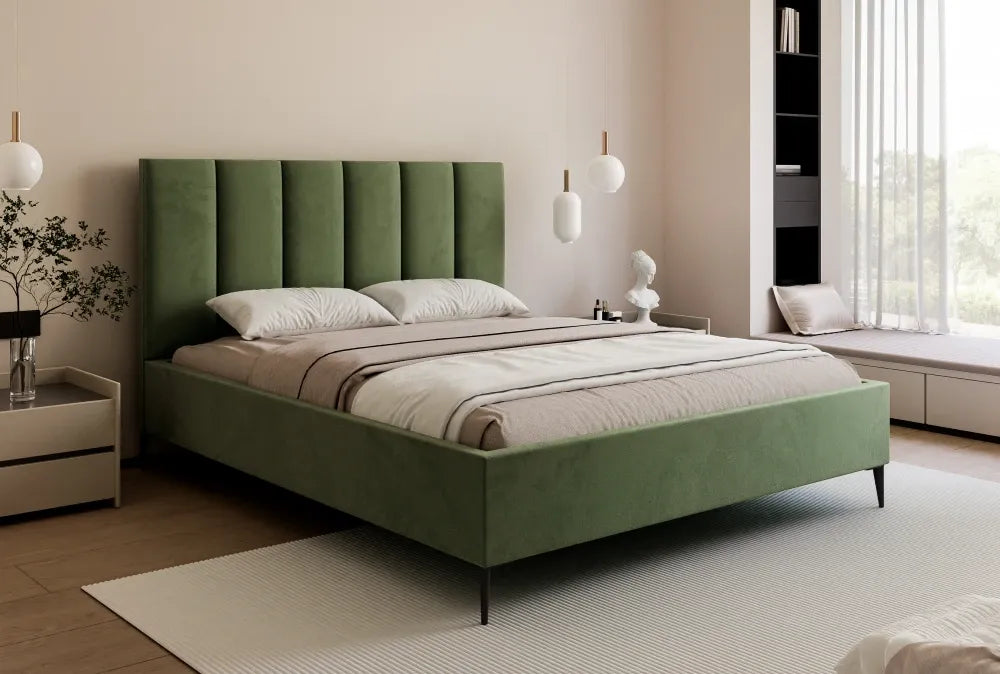 Pat 180 x 200 tapitat cu Catifea Velutto Verde Lia