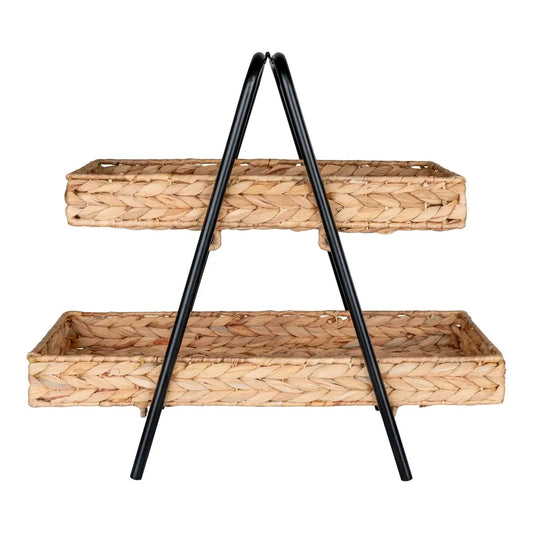 Etajera din Metal negru si spatii depozitare impletite natural Maro/Negru H43,5xL42cm Alfaro