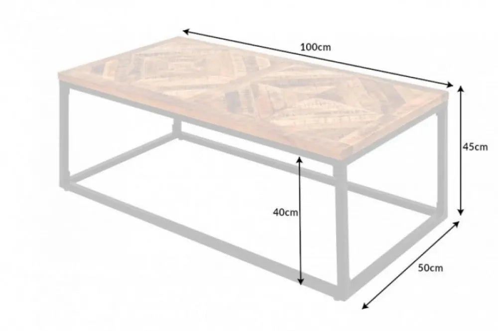 Masuta de cafea Dreptunghiulara din Lemn masiv de sheesham Maro si Metal Negru L100xH45cm Infinity Home