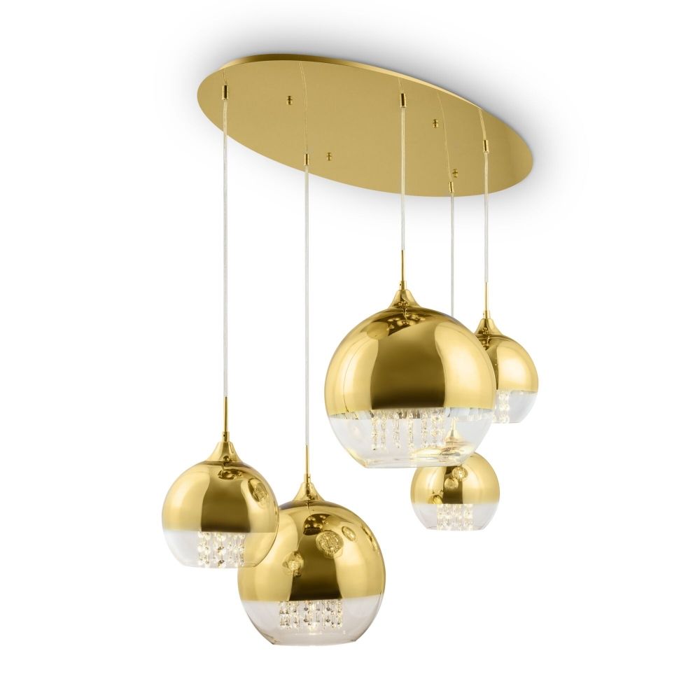Lustra ovala cu inaltime reglabila din Sticla Transparent cu 5 becuri L91x62xH95cm Fermi