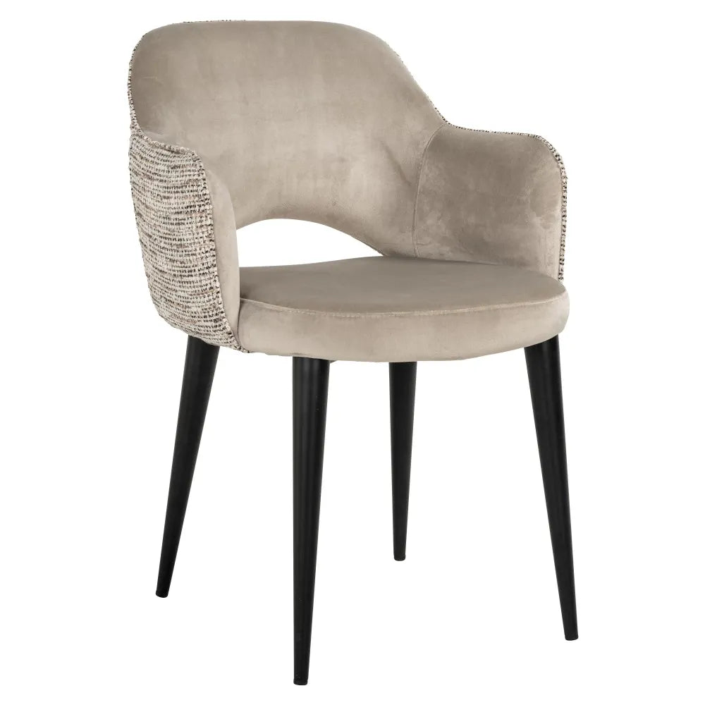 Scaun tapitat cu Catifea/Stofa Gri/Bej cu picioare din Metal Negru H85xL60xA64cm Giovanna Richmond Interiors