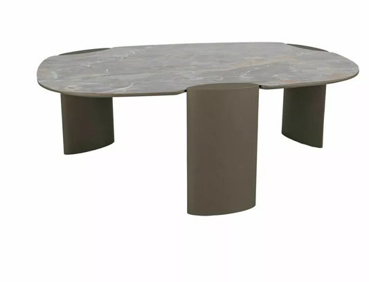 Masuta de cafea din Metal Cupru si MDF+Ceramica Gri lucios cu efect de marmura L118xH43cm Adoro