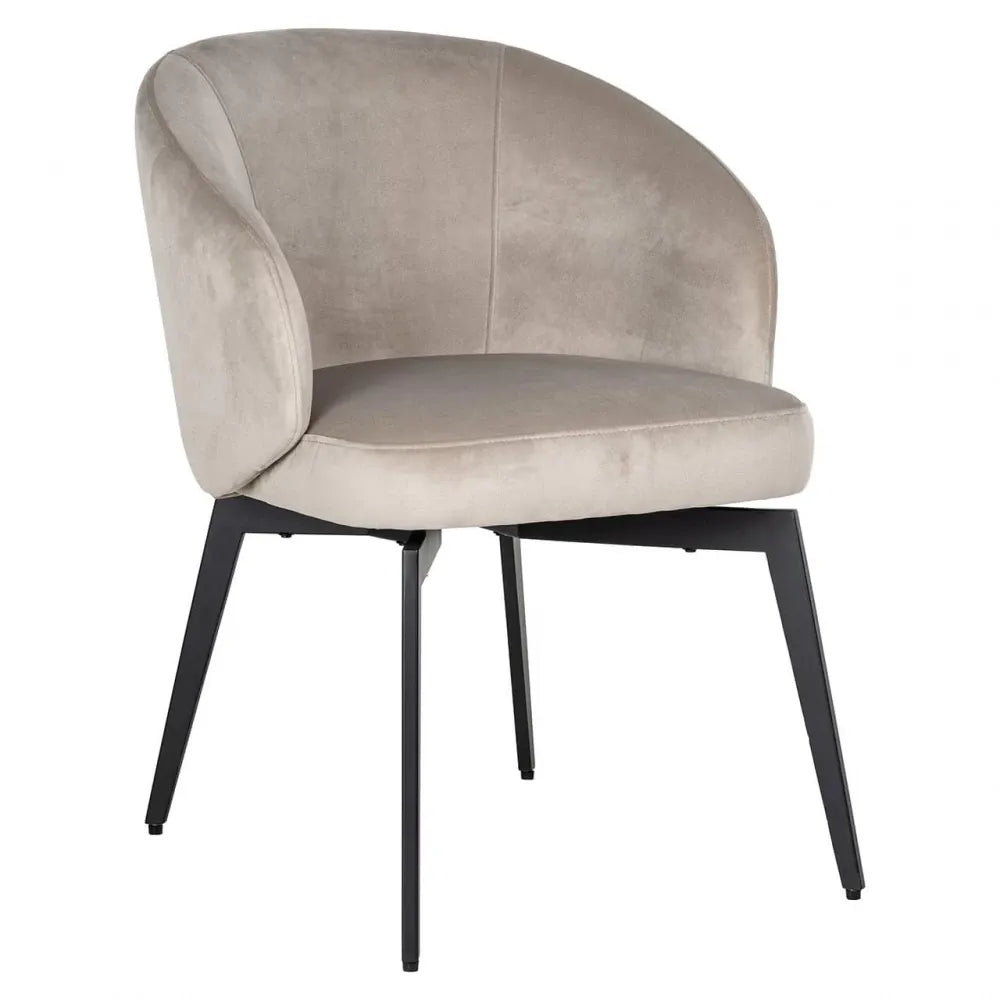 Scaun tapitat cu Catifea Bej khaki cu picioare din Metal Negru H79xL59xA61cm Amphara Richmond Interiors
