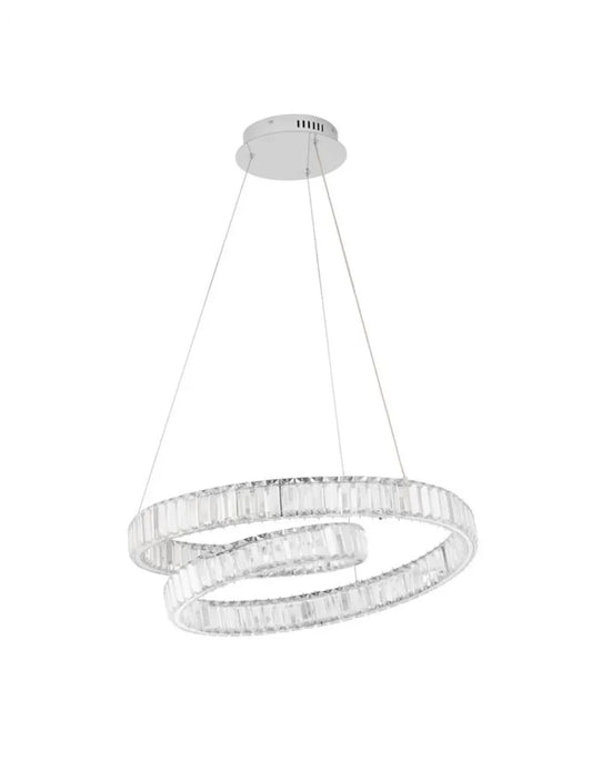 Lustra structura din Metal Argintiu si abajur din Cristal Transparent H120xL60cm IP20 50W 4070lm 3500k CONCETO