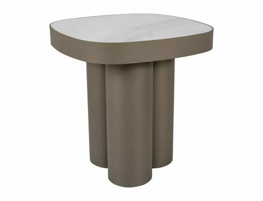 Masuta de colt din Metal Cupru si Ceramica Alb lucios cu efect de marmura L48xH50cm Stella C