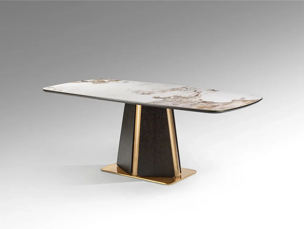 Masa din MDF/Otel inoxidabil Rosegold/Maro si Portelan Multicolor L200xH76cm Luca