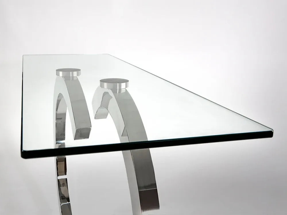 Consola din Otel inoxidabil Argintiu si Sticla securizata Transparent L120xH79cm Casandra