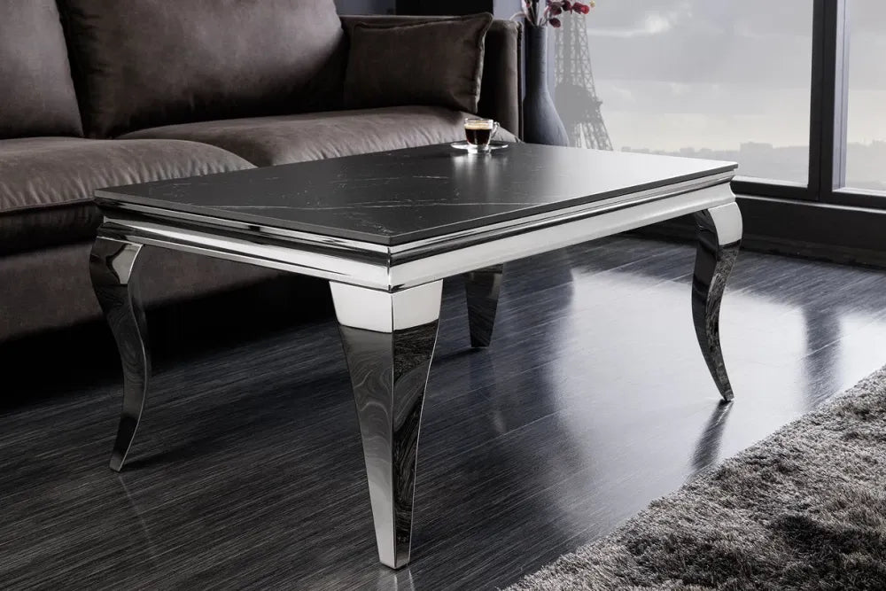 Masa din Piatra sinterizata Negru si Otel inoxidabil Argintiu L100xH62cm Modern barock