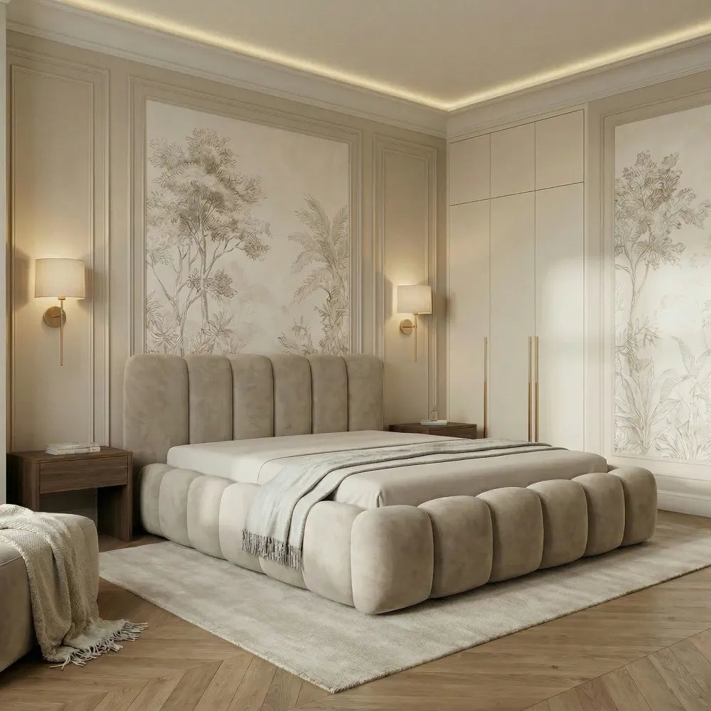 Pat tapitat cu material catifea Bej 180 x 200 Dallas slim