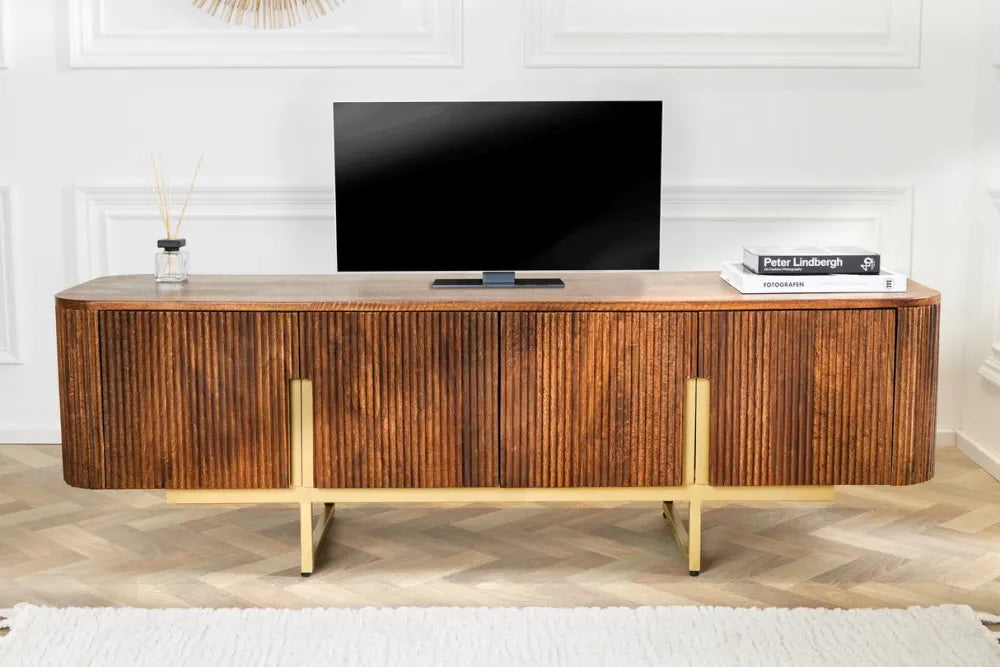 Comoda TV din Lemn de mango Maro si Metal Auriu L160xH50cm GATSBY