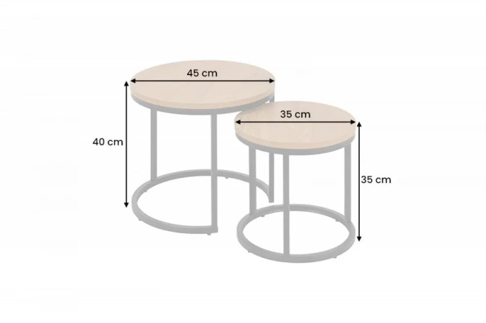 Set 2 masute laterale Rotunde din Lemn stratificat Maro si Metal Negru D35/45xH35/40cm Elegance