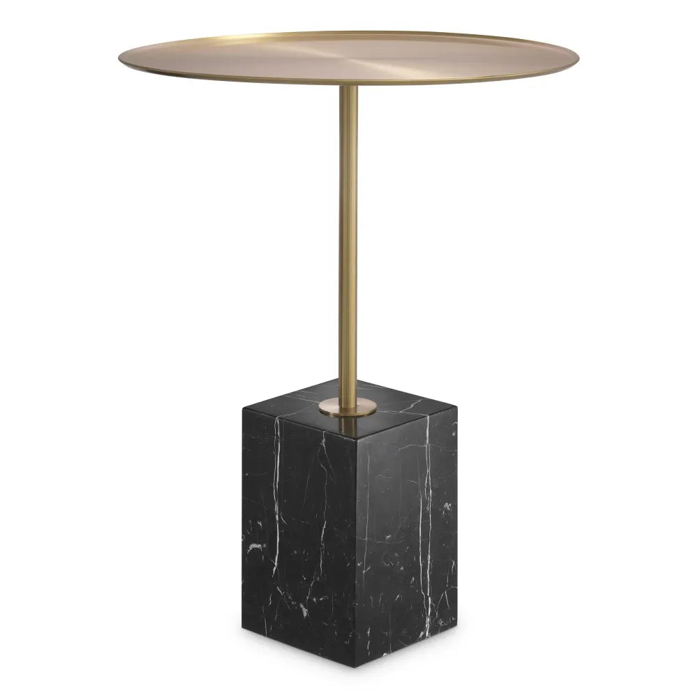 Masuta de colt rotunda cu blat din Otel inoxidabil si baza din marmura Alama/Negru D45xH62cm Cole