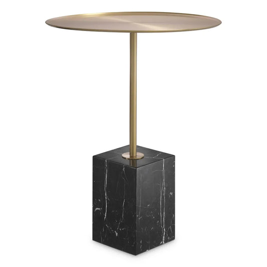 Masuta de colt rotunda cu blat din Otel inoxidabil si baza din marmura Alama/Negru D45xH62cm Cole