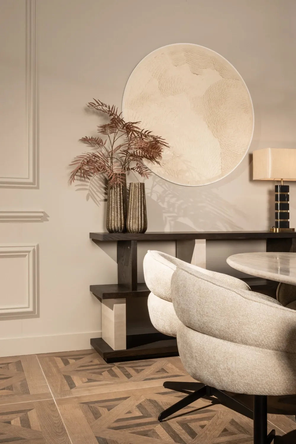 Decoratiune perete din Aluminiu|MDF|Piele|Hartie Alb/Negru L110xH110cm Flow