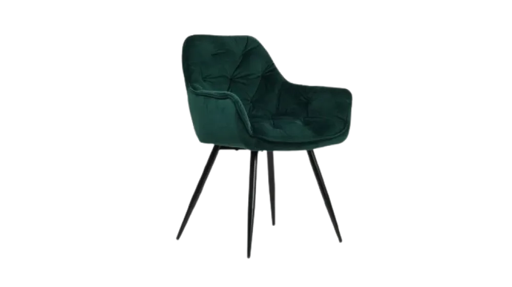 Scaun cu brate din Catifea si Metal Verde/Negru H87xL57xA43cm Cherry
