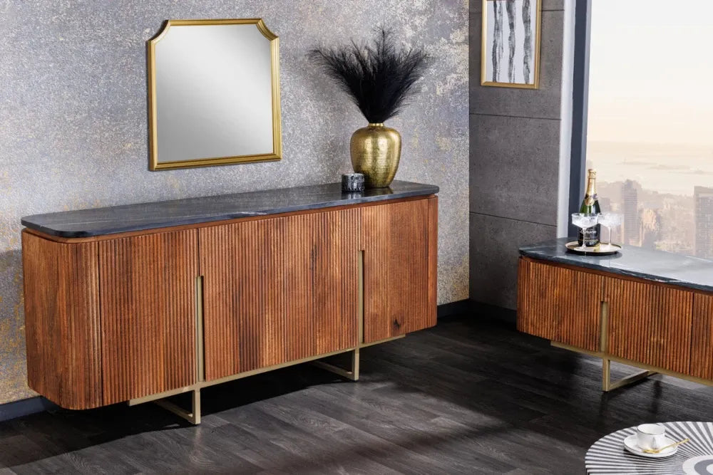 Comoda din Marmura Negru si Lemn de mango/Metal Maro/Auriu L160xH75cm GATSBY